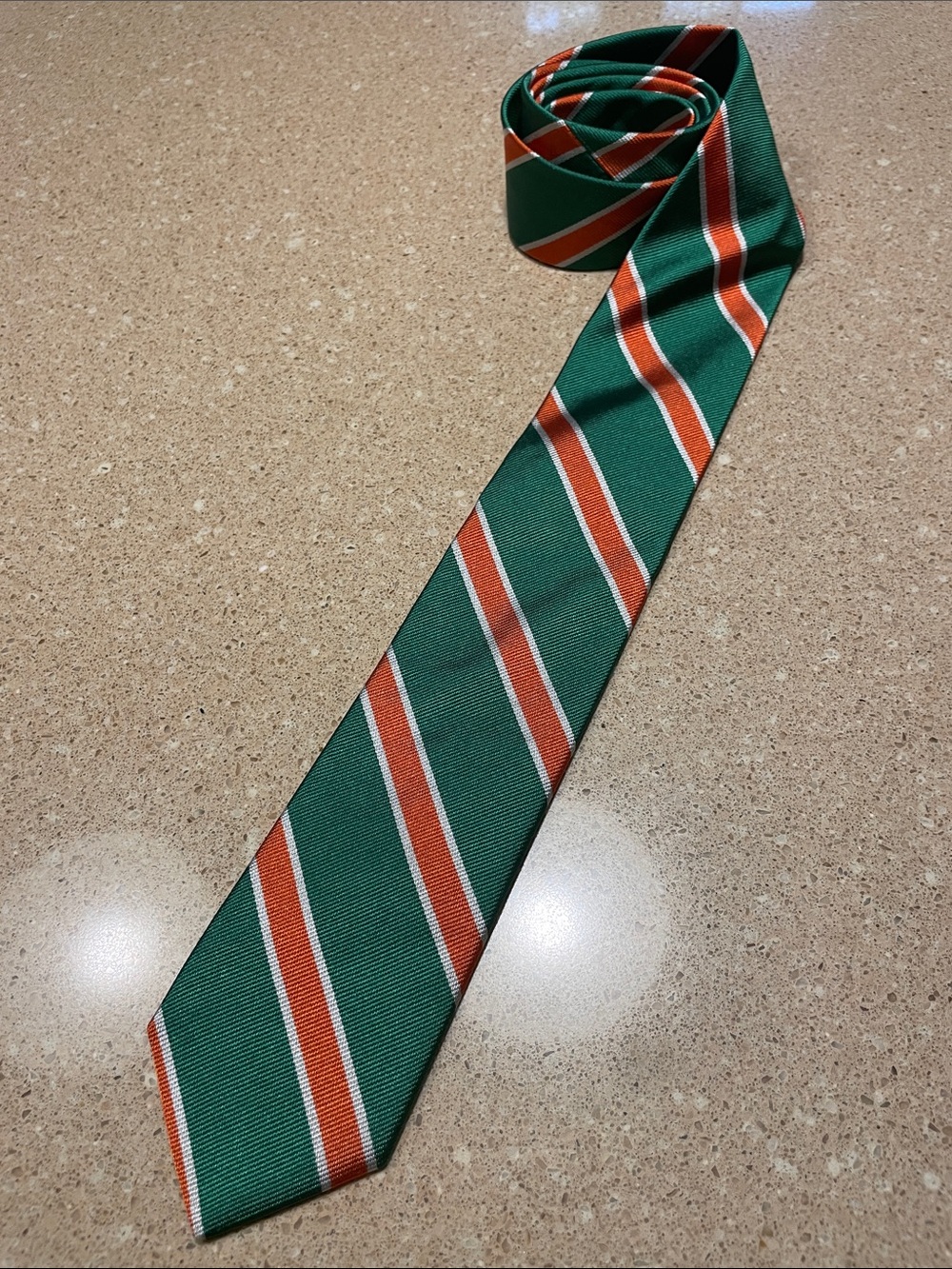 Brooks Brothers Green Tie with Orange and White Stripes